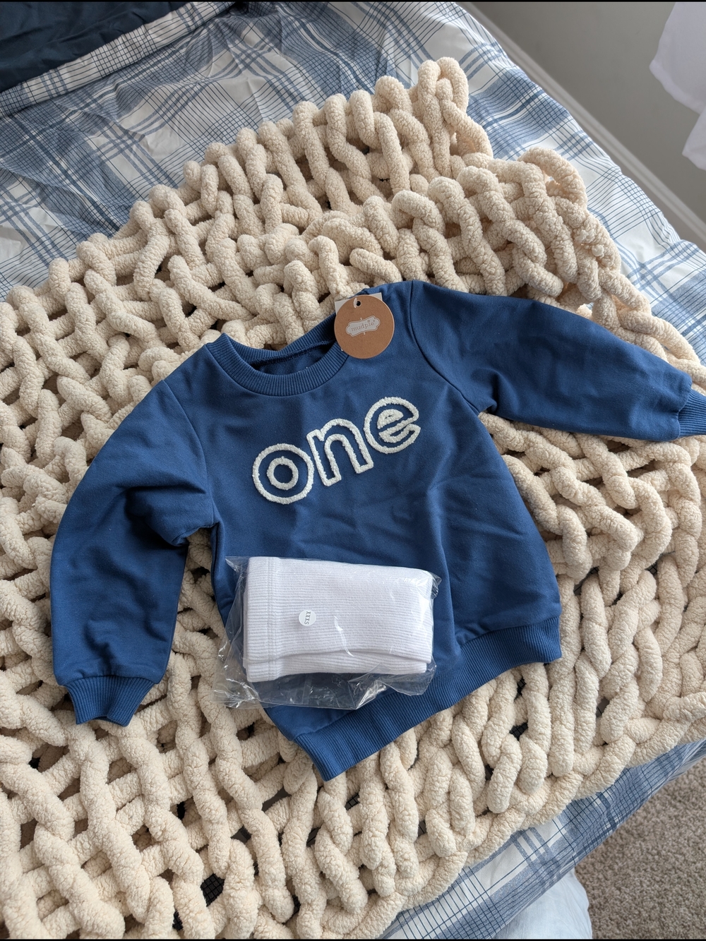 Mud Pie Blue Toddler Sweatshirt with Cream Applique